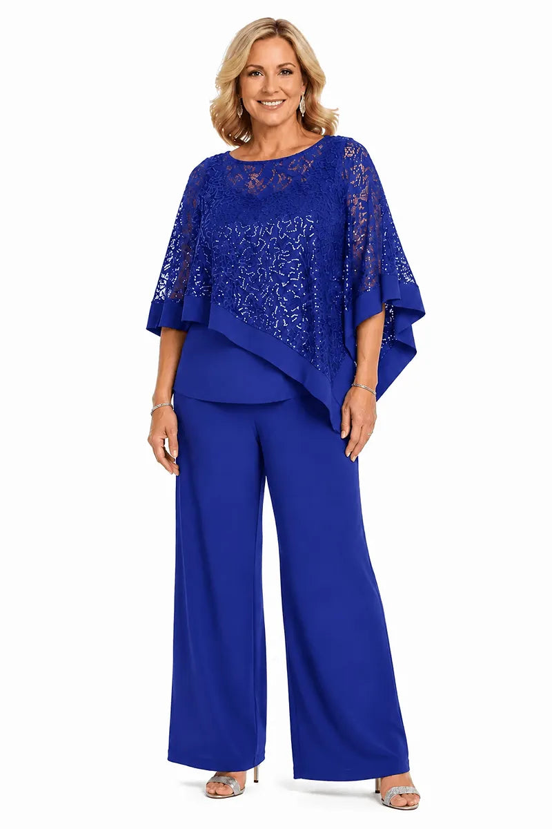 Plus Size Sequin Cape Mother of the Bride Trouser Suit