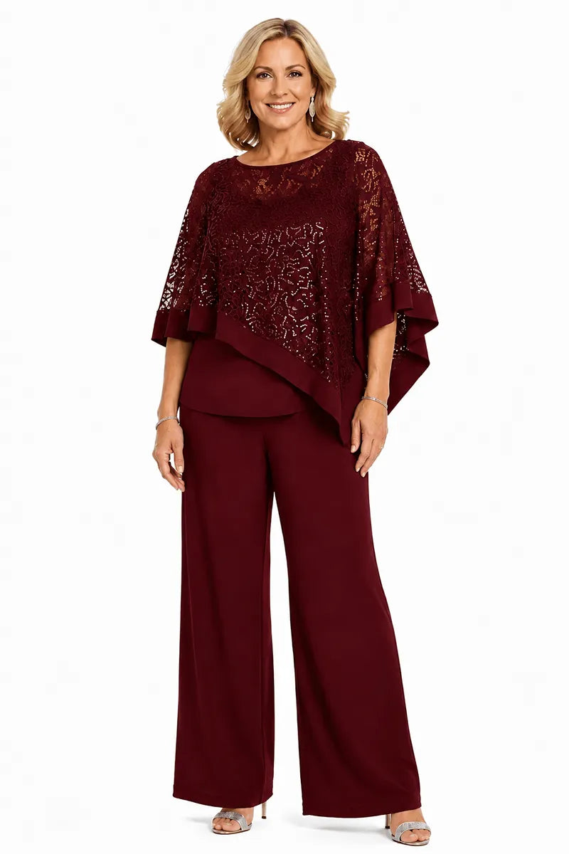 Plus Size Sequin Cape Mother of the Bride Trouser Suit