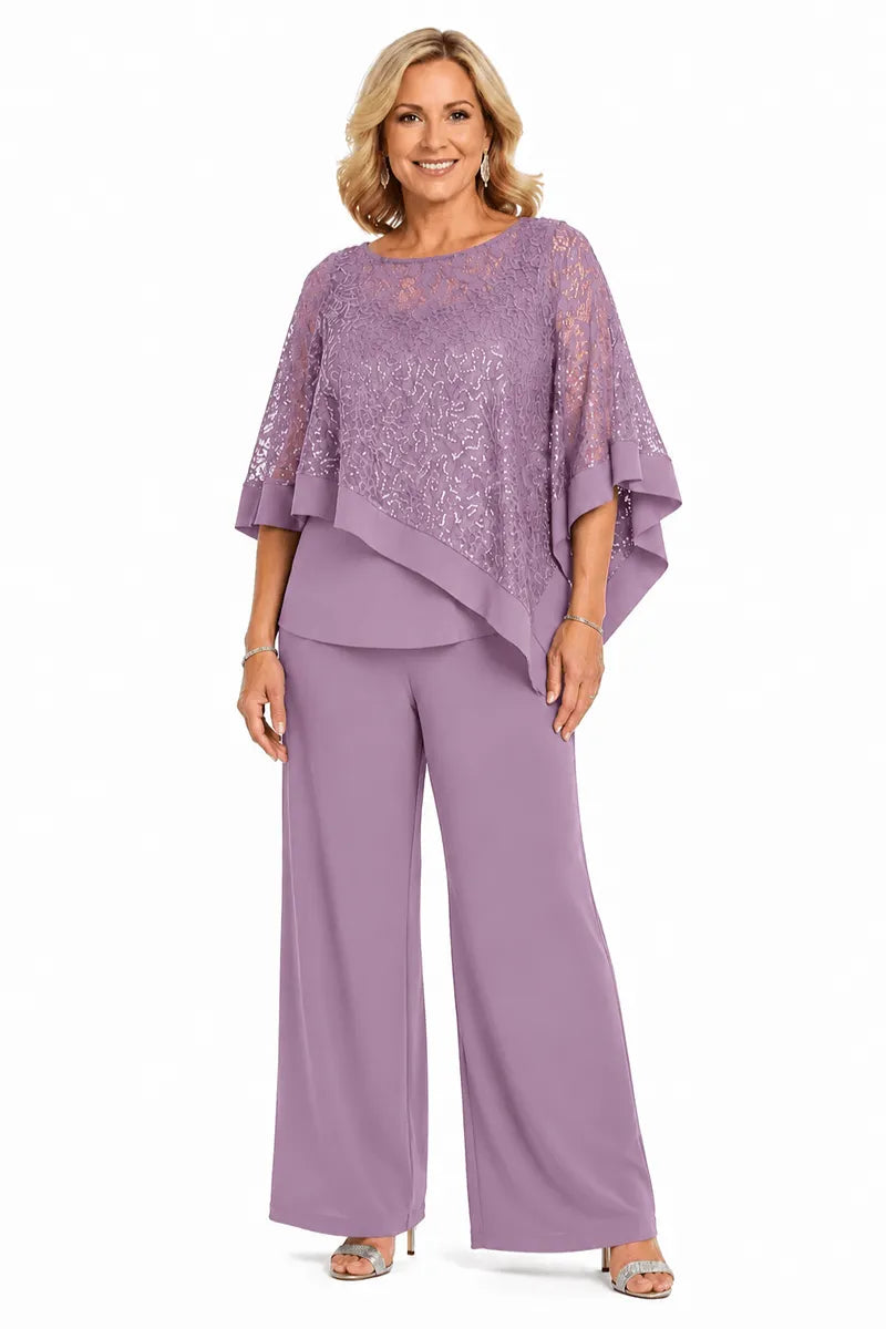 Plus Size Sequin Cape Mother of the Bride Trouser Suit
