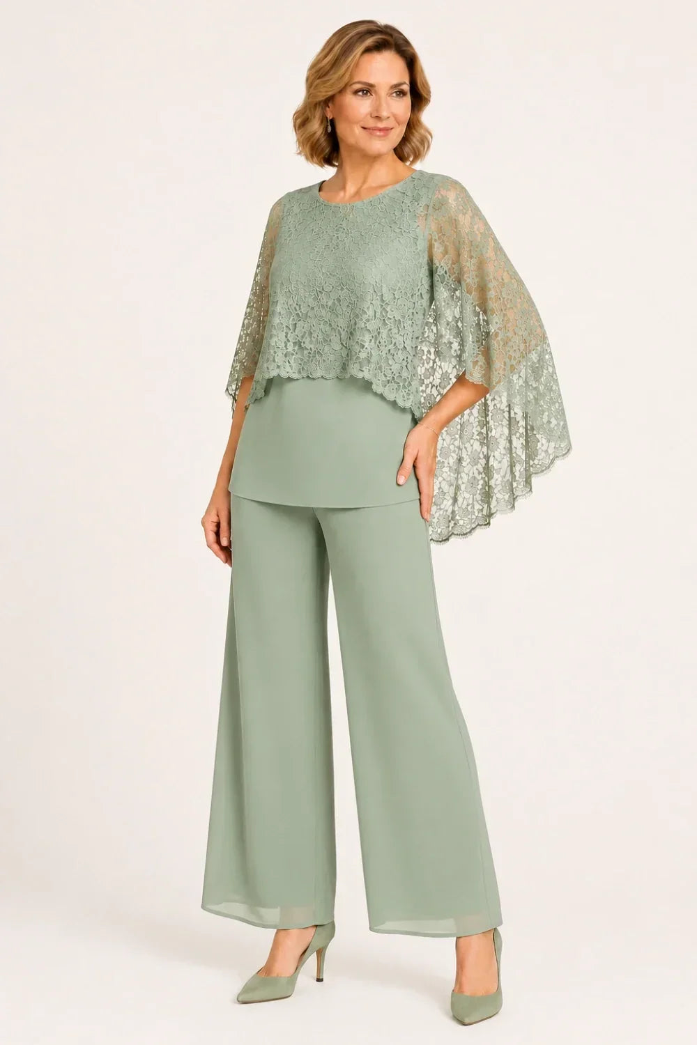 Cape Mother of the Bride Trouser Suit with Wide Legs