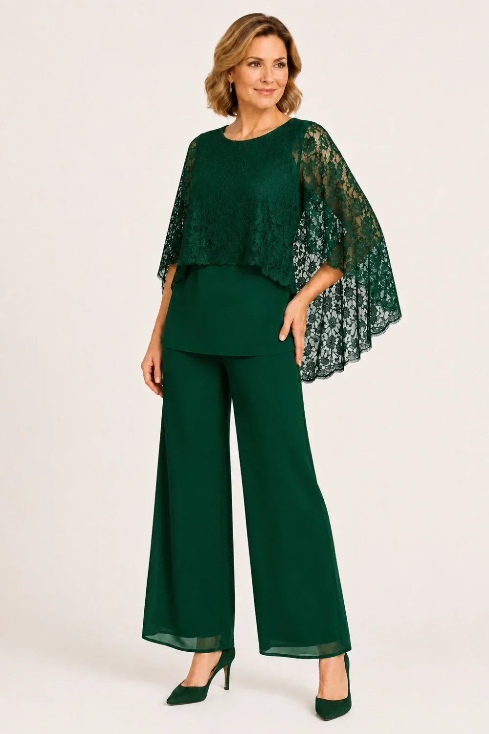 Cape Mother of the Bride Trouser Suit with Wide Legs