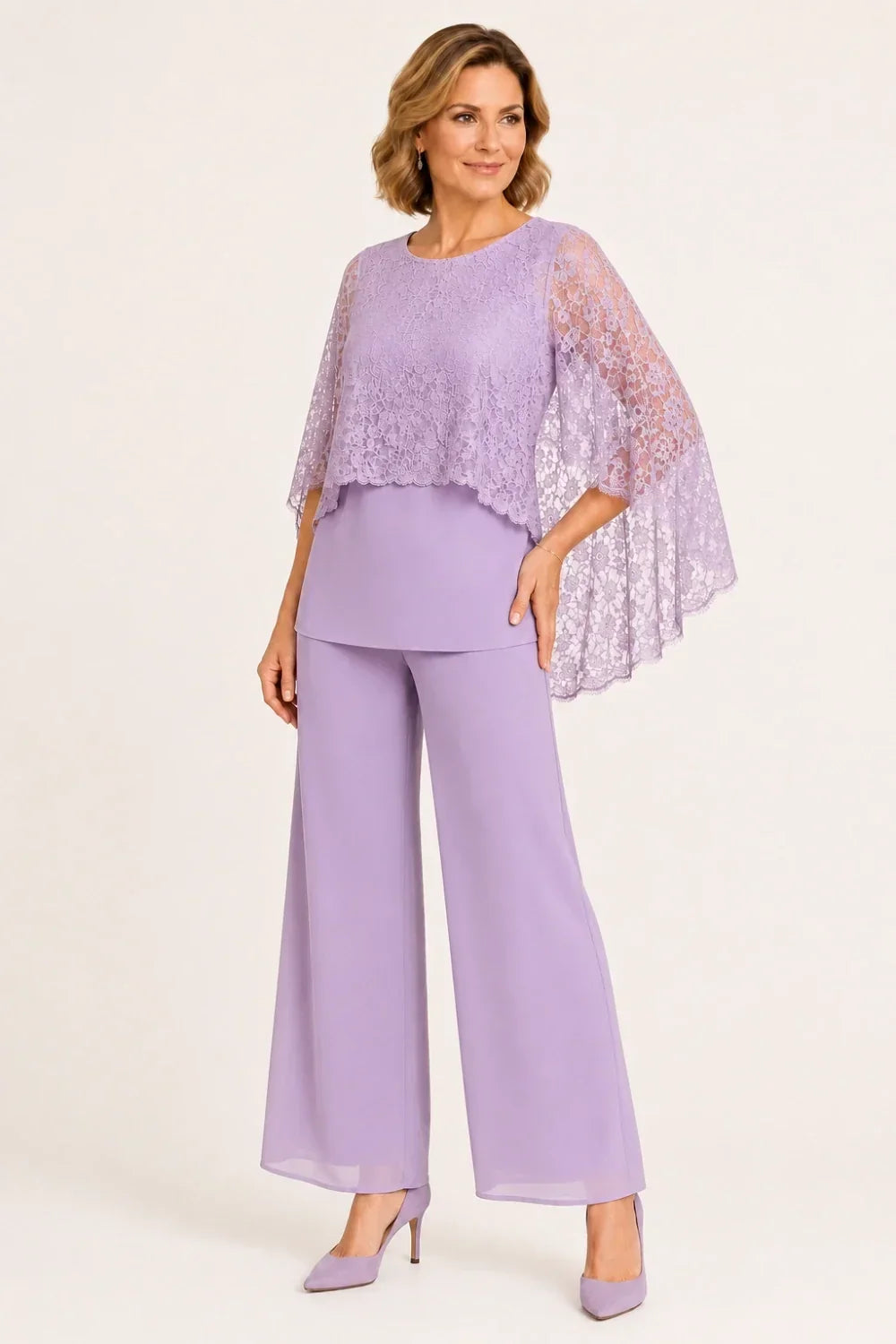 Cape Mother of the Bride Trouser Suit with Wide Legs