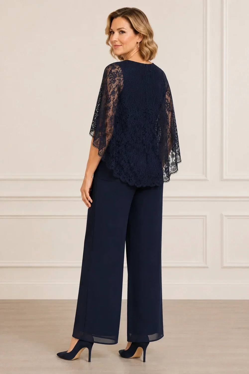 Cape Mother of the Bride Trouser Suit with Wide Legs