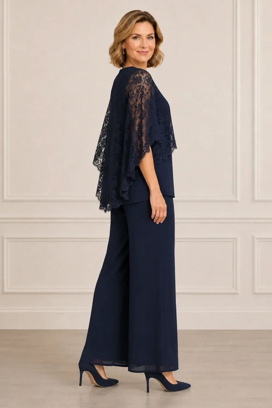 Cape Mother of the Bride Trouser Suit with Wide Legs