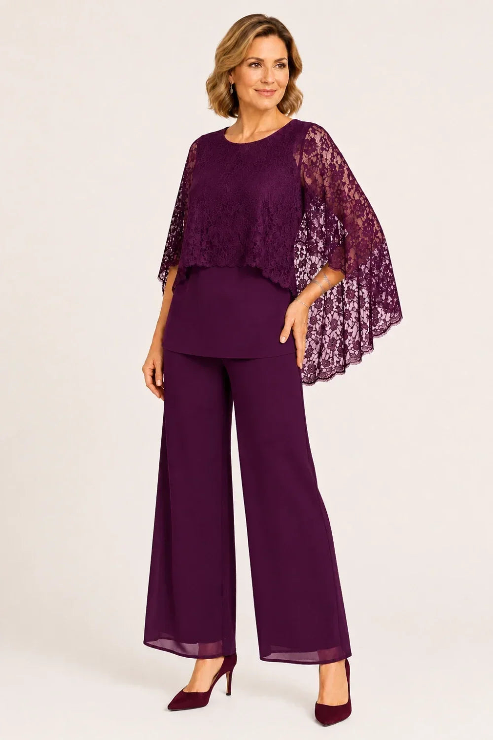 Cape Mother of the Bride Trouser Suit with Wide Legs