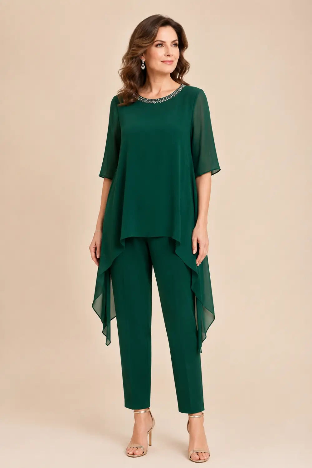 Layered Capelet Trouser Suit with Wide-Leg Trousers