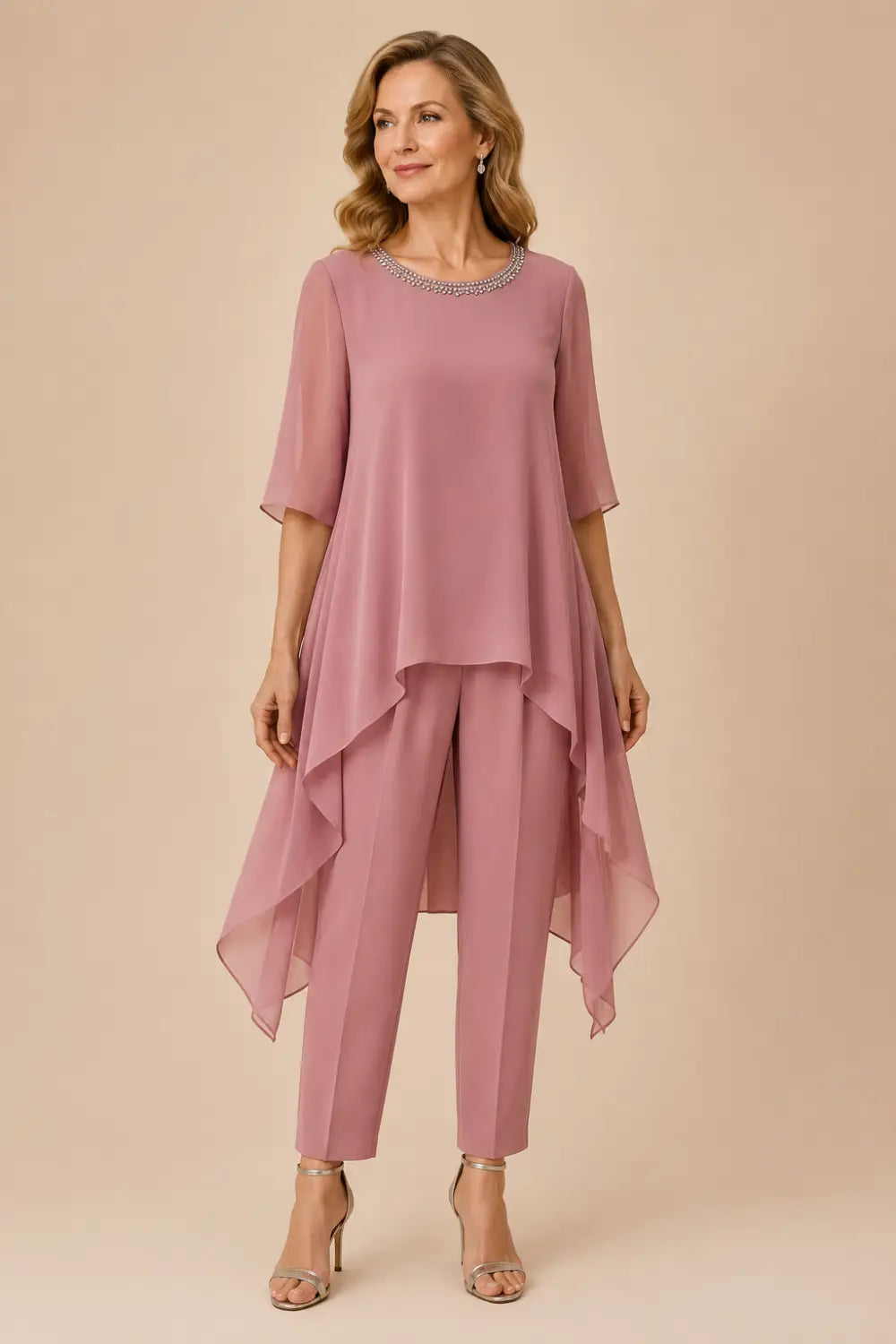 Layered Capelet Trouser Suit with Wide-Leg Trousers