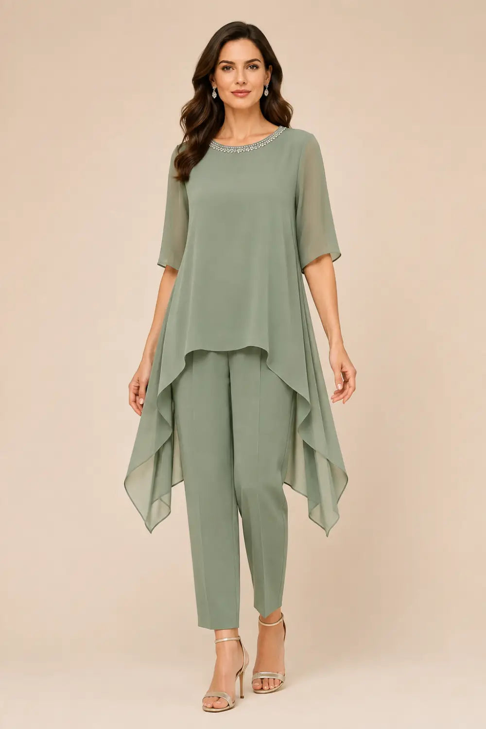 Layered Capelet Trouser Suit with Wide-Leg Trousers