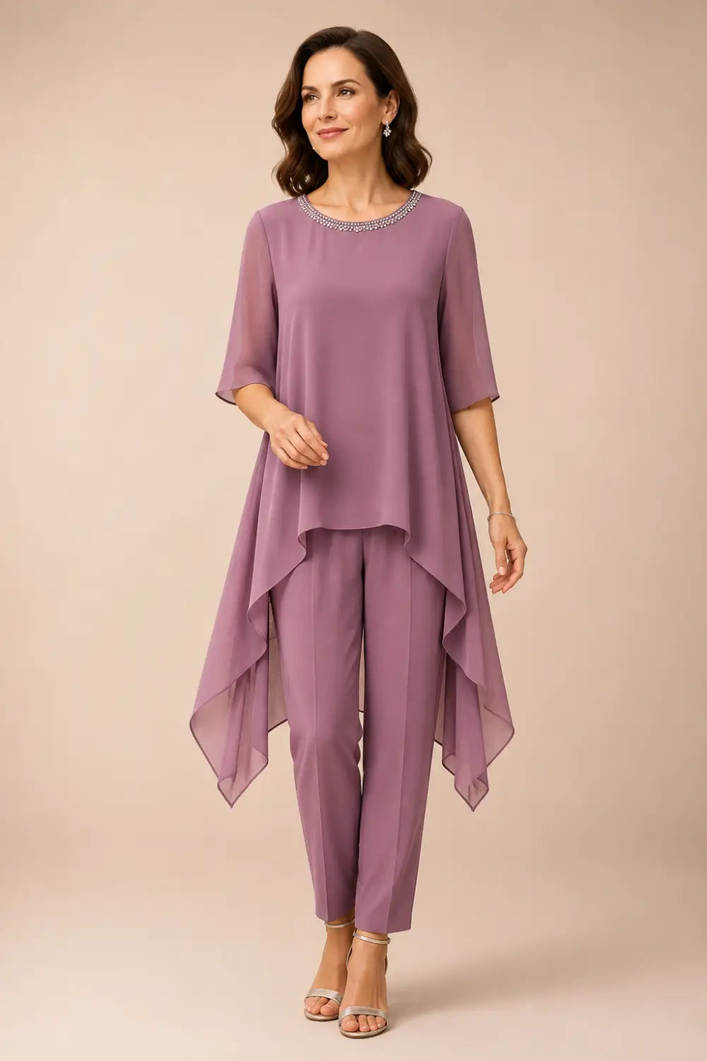 Layered Capelet Trouser Suit with Wide-Leg Trousers