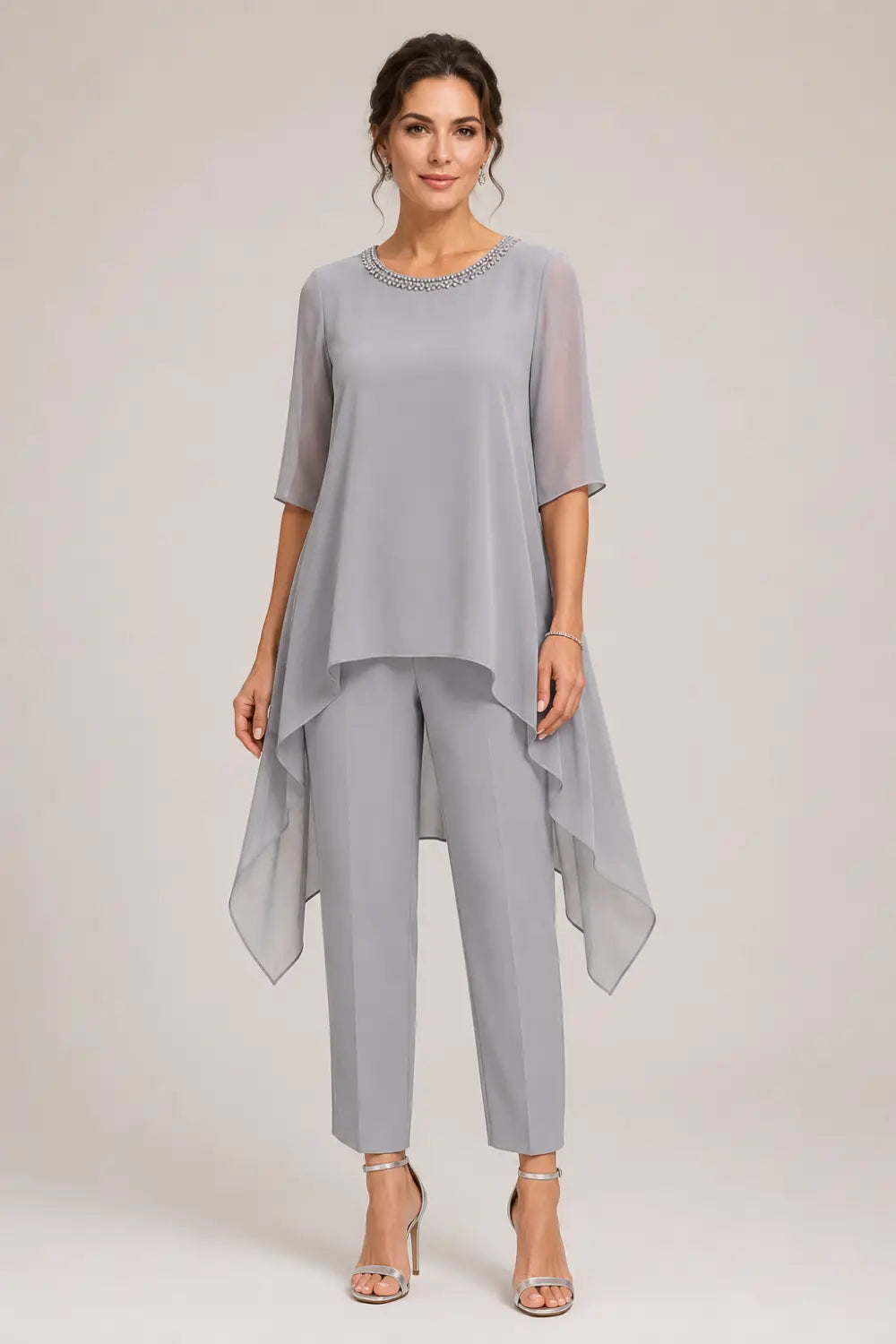 Layered Capelet Trouser Suit with Wide-Leg Trousers