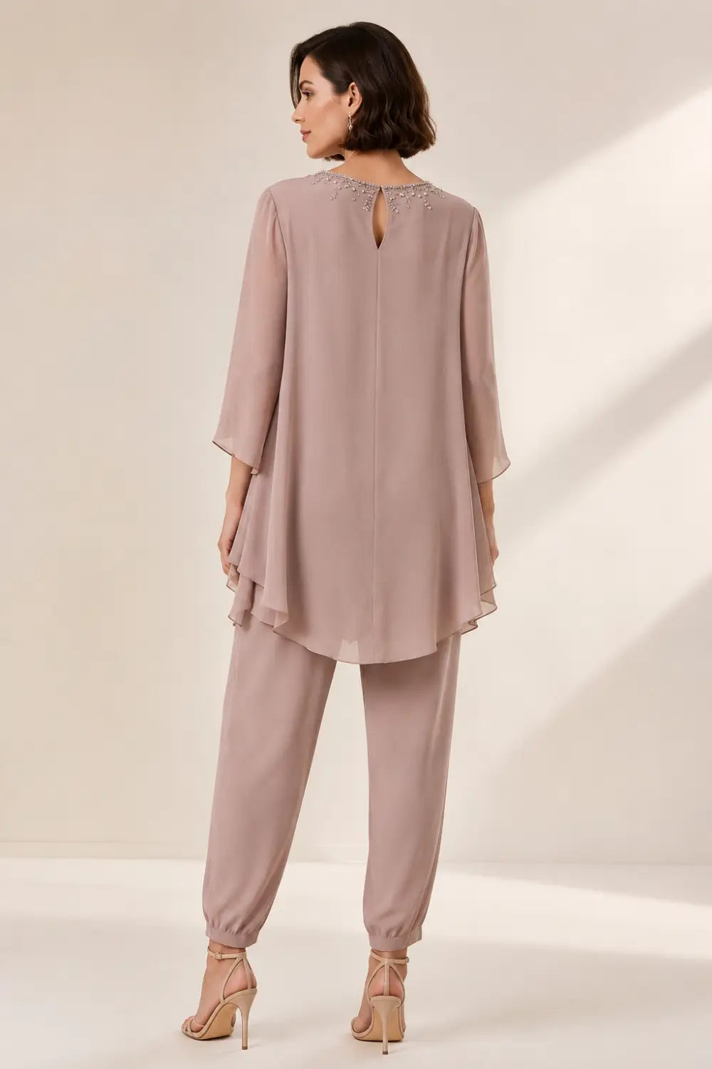 Ruffled Layered Capelet Trouser Suit