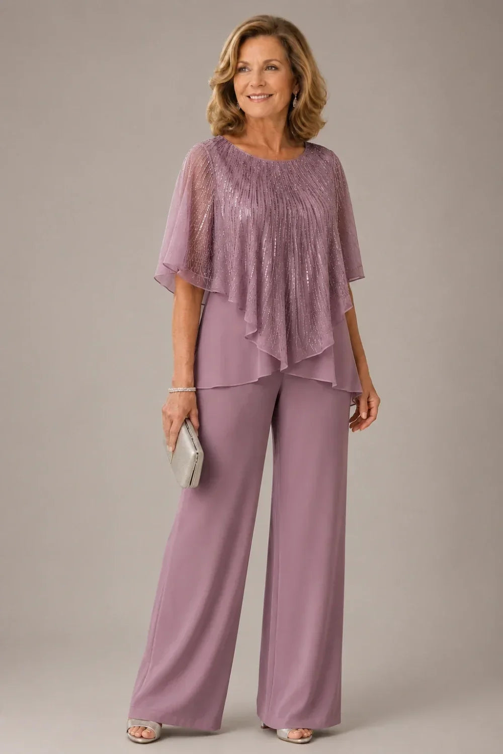 Sequin Capelet Trouser Suit with Wide-Leg Trousers