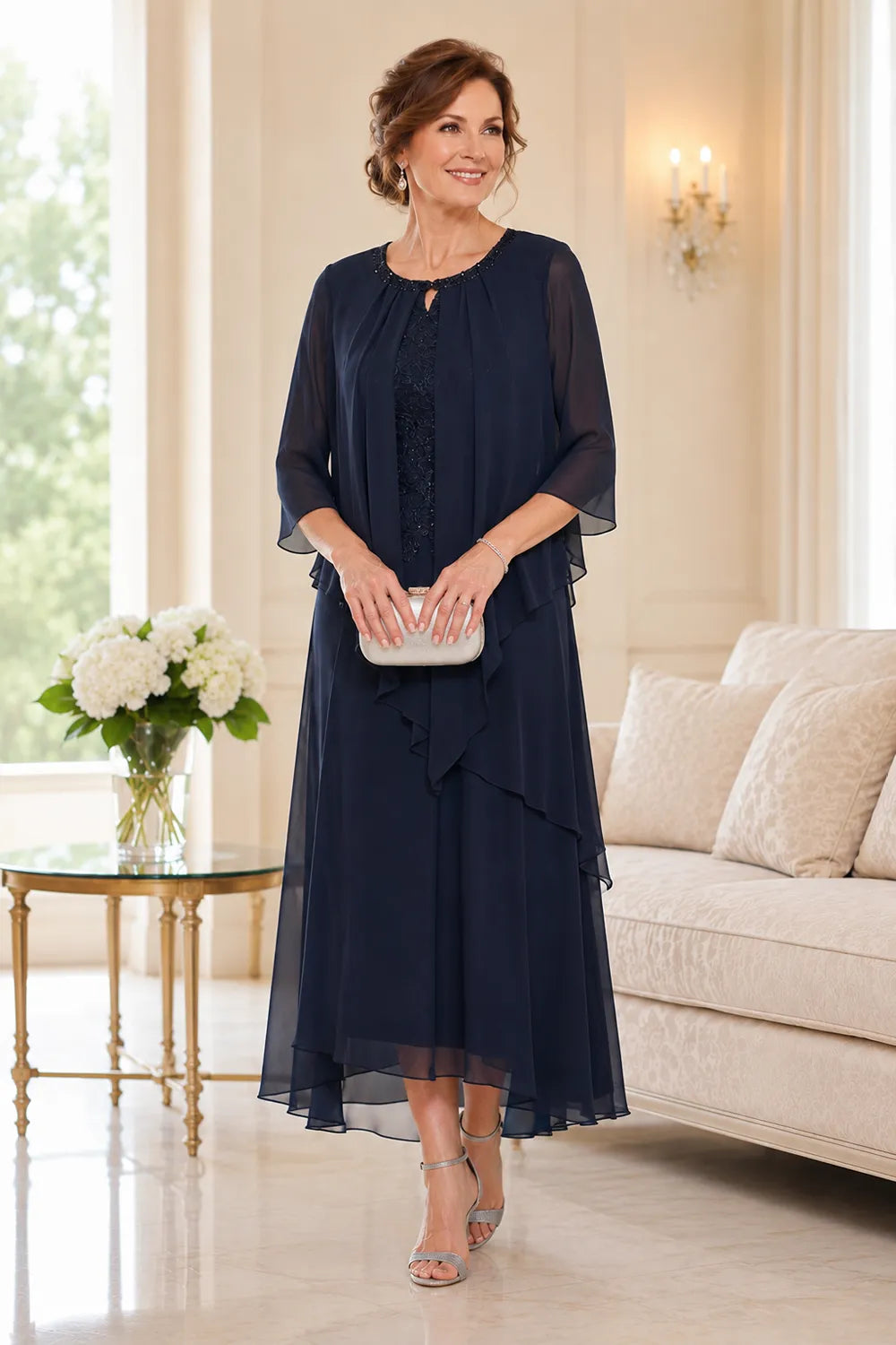 Genevieve Draped Overlay Midi Dress