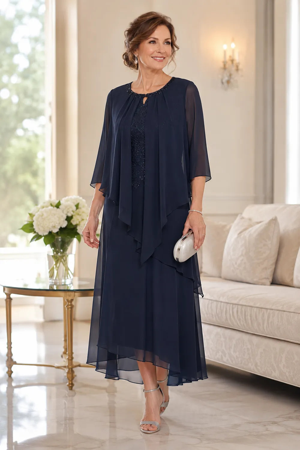Genevieve Draped Overlay Midi Dress