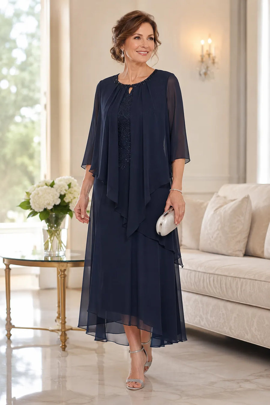 Genevieve Draped Overlay Midi Dress