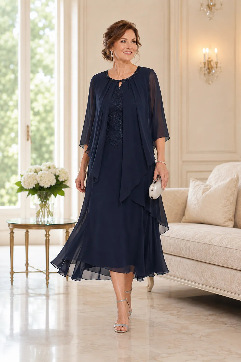 Genevieve Draped Overlay Midi Dress