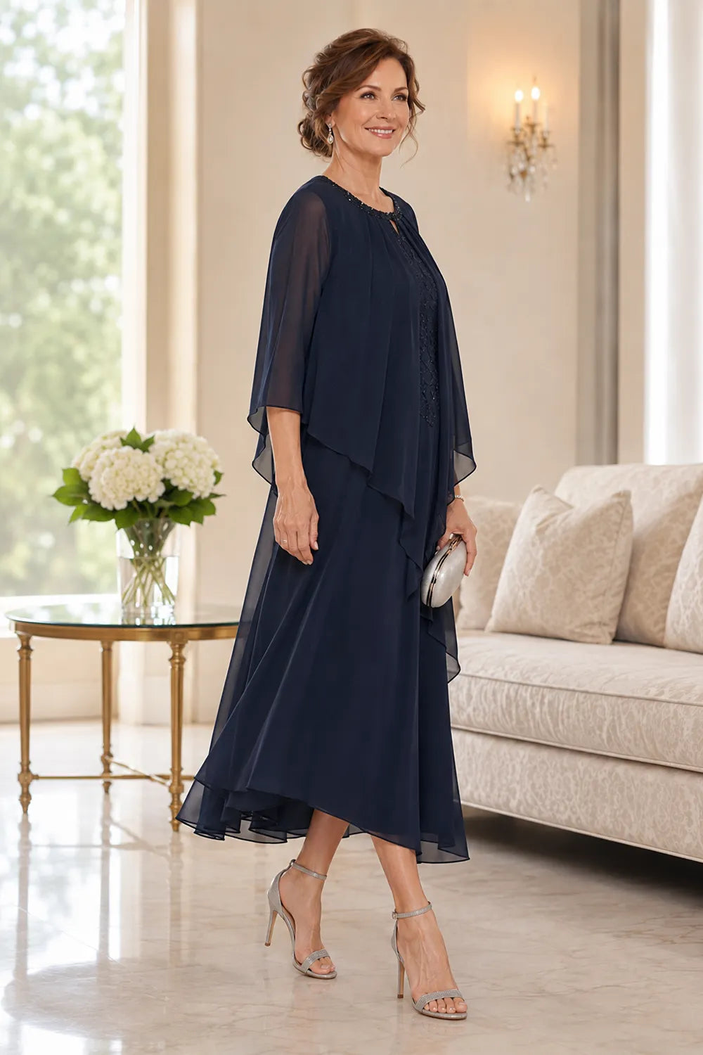 Genevieve Draped Overlay Midi Dress