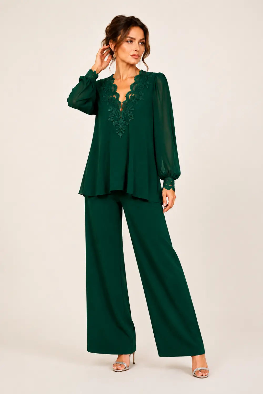 V-Neck Layered Trouser Suit with Wide-Leg Trousers