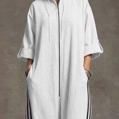 Sporty Striped Zip-Up Jumpsuit
