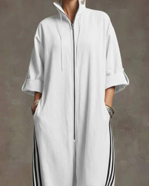 Sporty Striped Zip-Up Jumpsuit