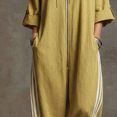 Sporty Striped Zip-Up Jumpsuit