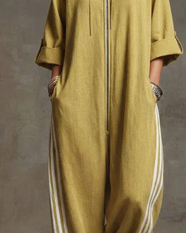 Sporty Striped Zip-Up Jumpsuit