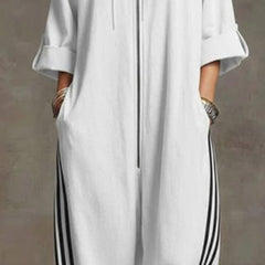 Sporty Striped Zip-Up Jumpsuit