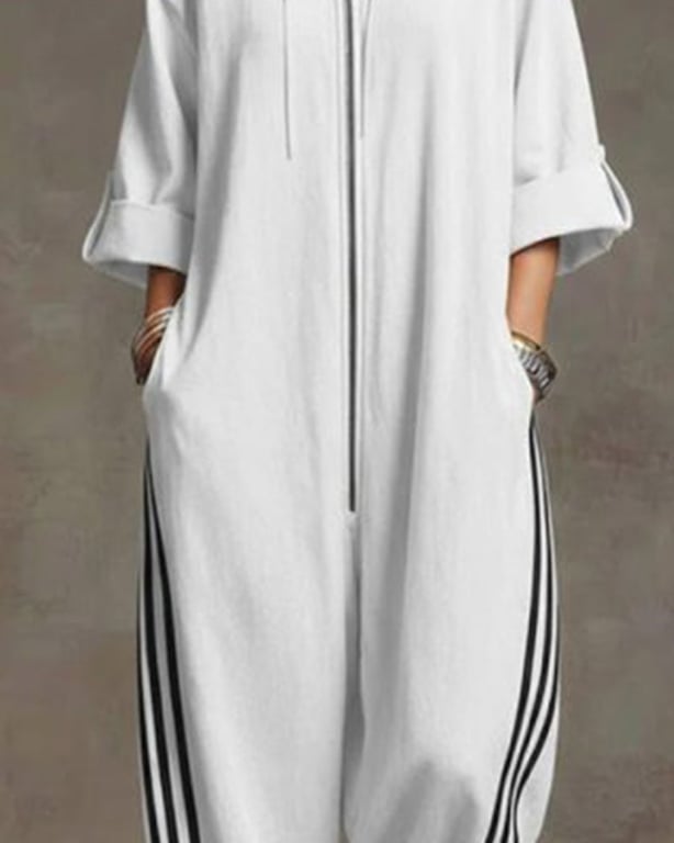 Sporty Striped Zip-Up Jumpsuit