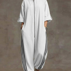 Sporty Striped Zip-Up Jumpsuit