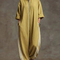 Sporty Striped Zip-Up Jumpsuit