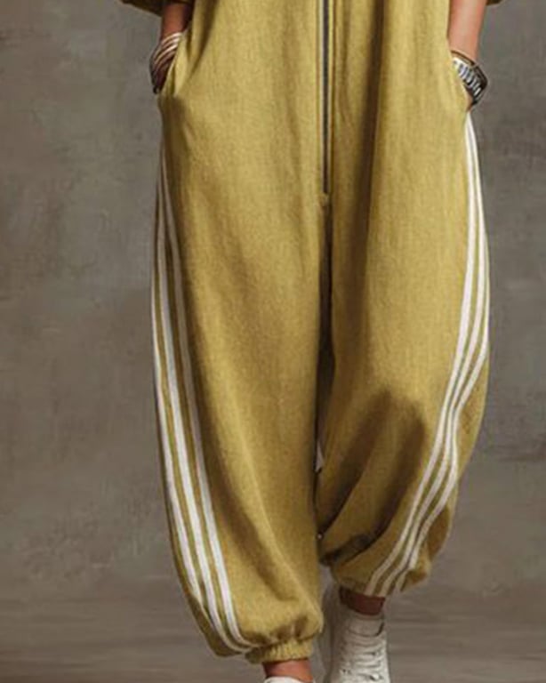 Sporty Striped Zip-Up Jumpsuit