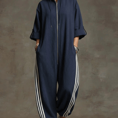 Sporty Striped Zip-Up Jumpsuit