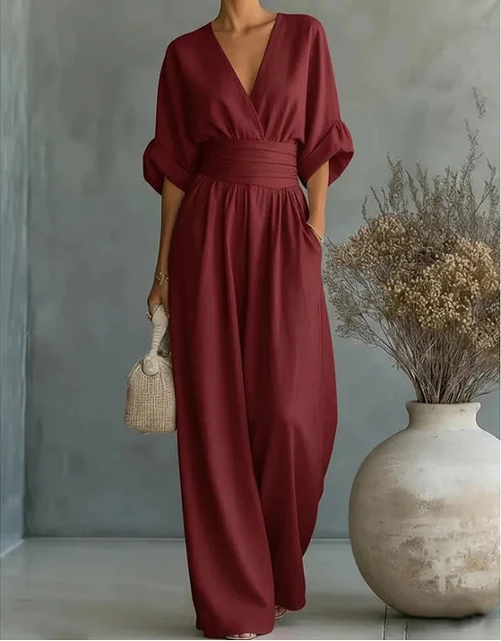 Daniela | Elegant V-neck Jumpsuit with Wide Leg