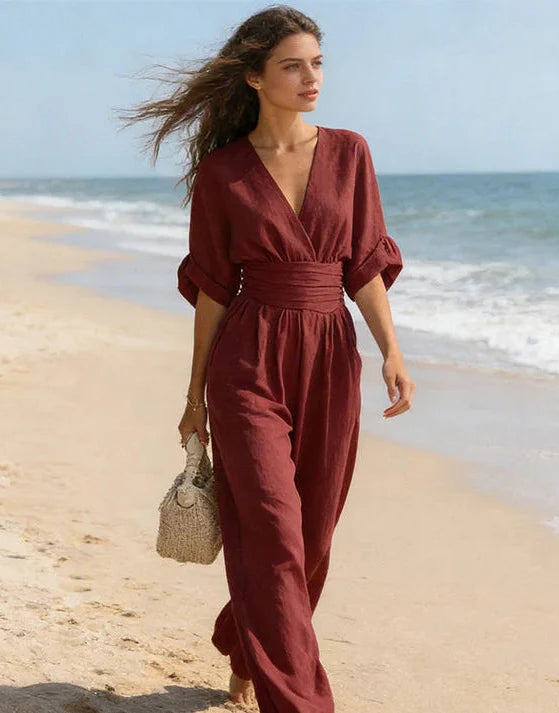 Daniela | Elegant V-neck Jumpsuit with Wide Leg