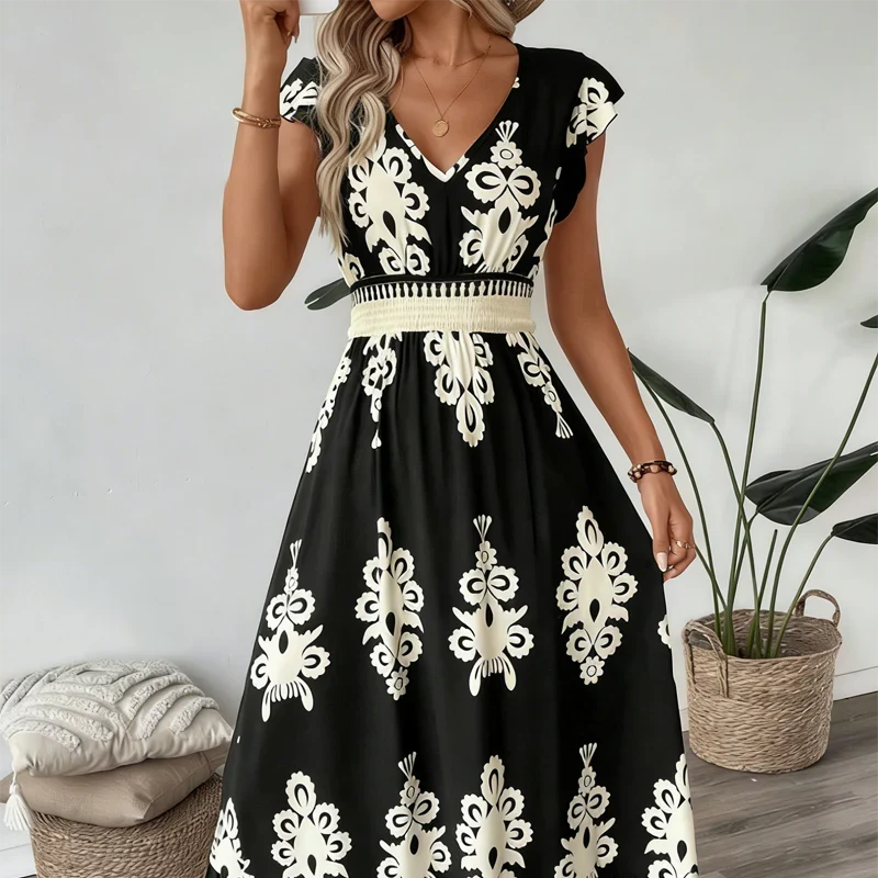 Candela | Baroque Maxi Dress with V-Neck