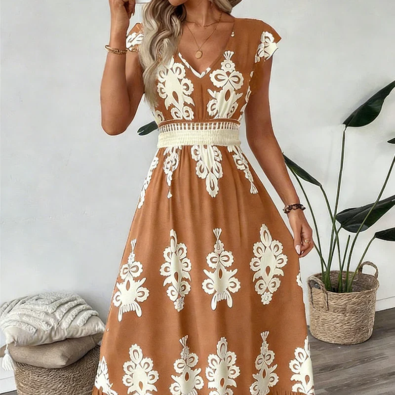 Candela | Baroque Maxi Dress with V-Neck