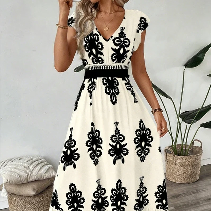 Candela | Baroque Maxi Dress with V-Neck