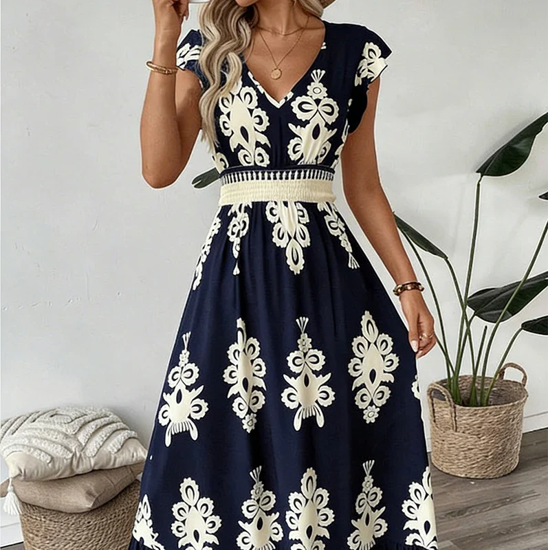 Candela | Baroque Maxi Dress with V-Neck