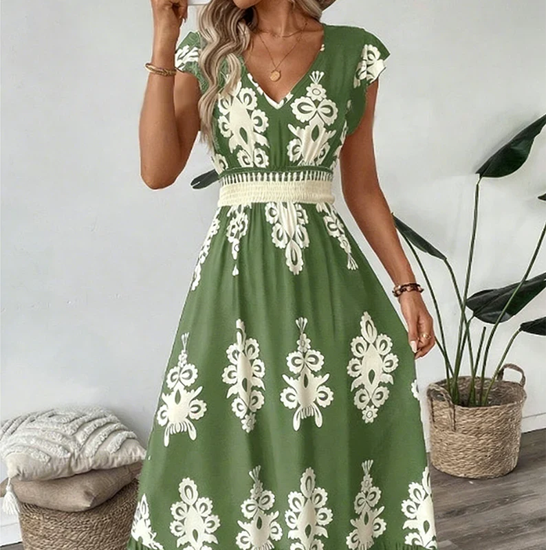 Candela | Baroque Maxi Dress with V-Neck