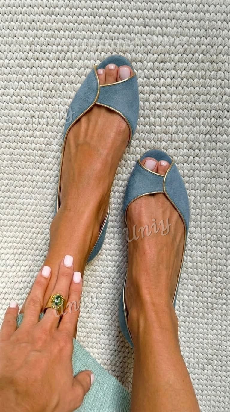 Beige and Gold Suede Open-Toe D'Orsay Flats
