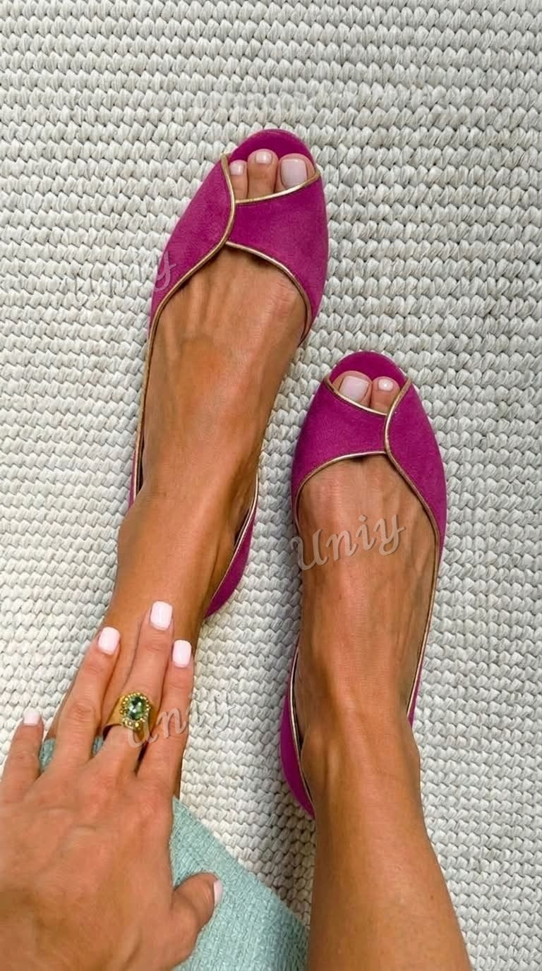 Beige and Gold Suede Open-Toe D'Orsay Ballet Flats