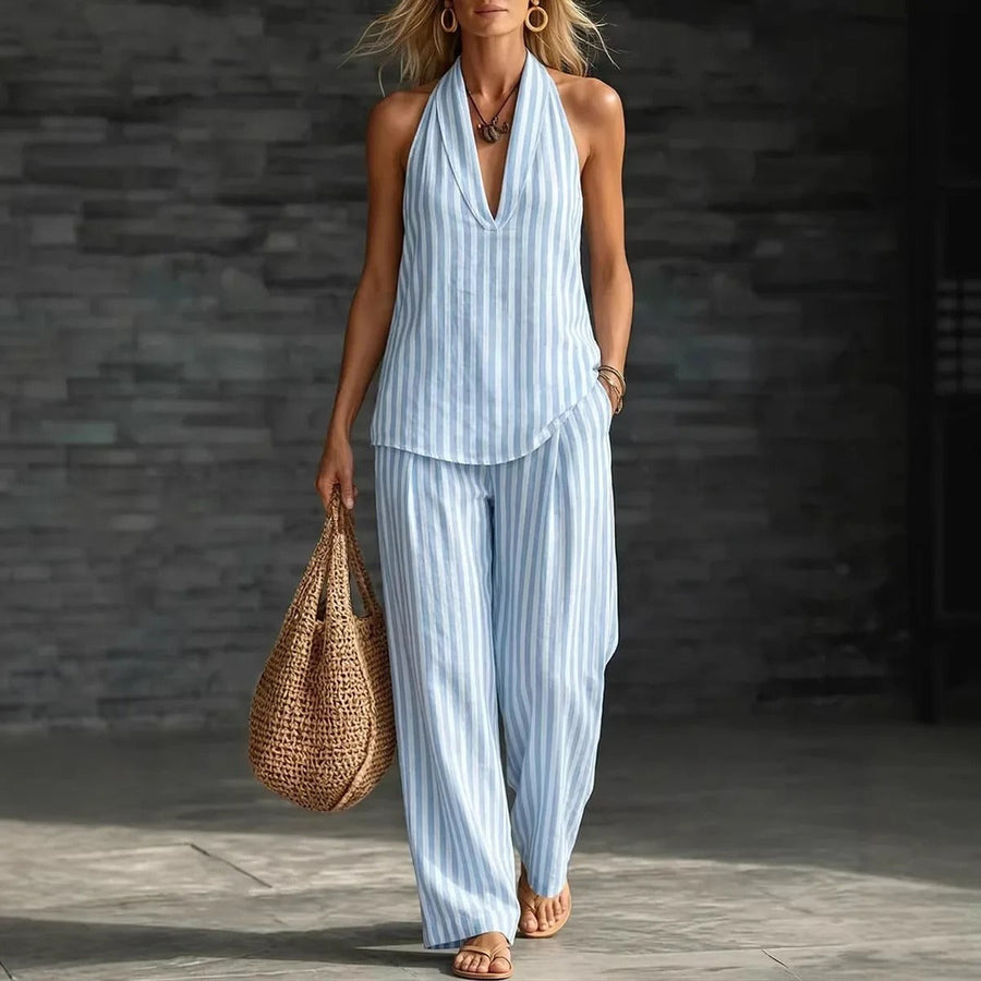 Sofía Set with Halter Top and Wide Striped Trousers