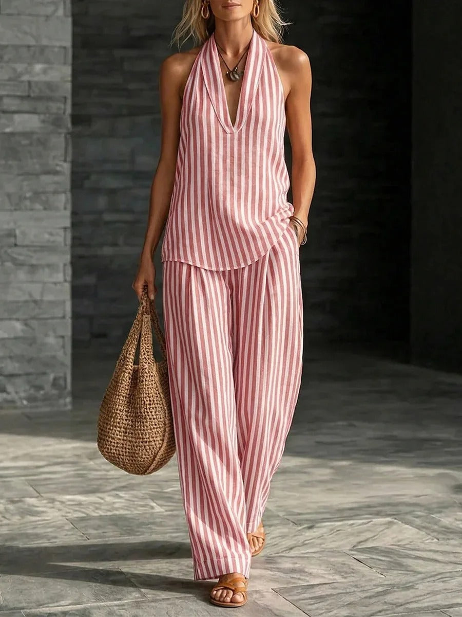Sofía Set with Halter Top and Wide Striped Trousers