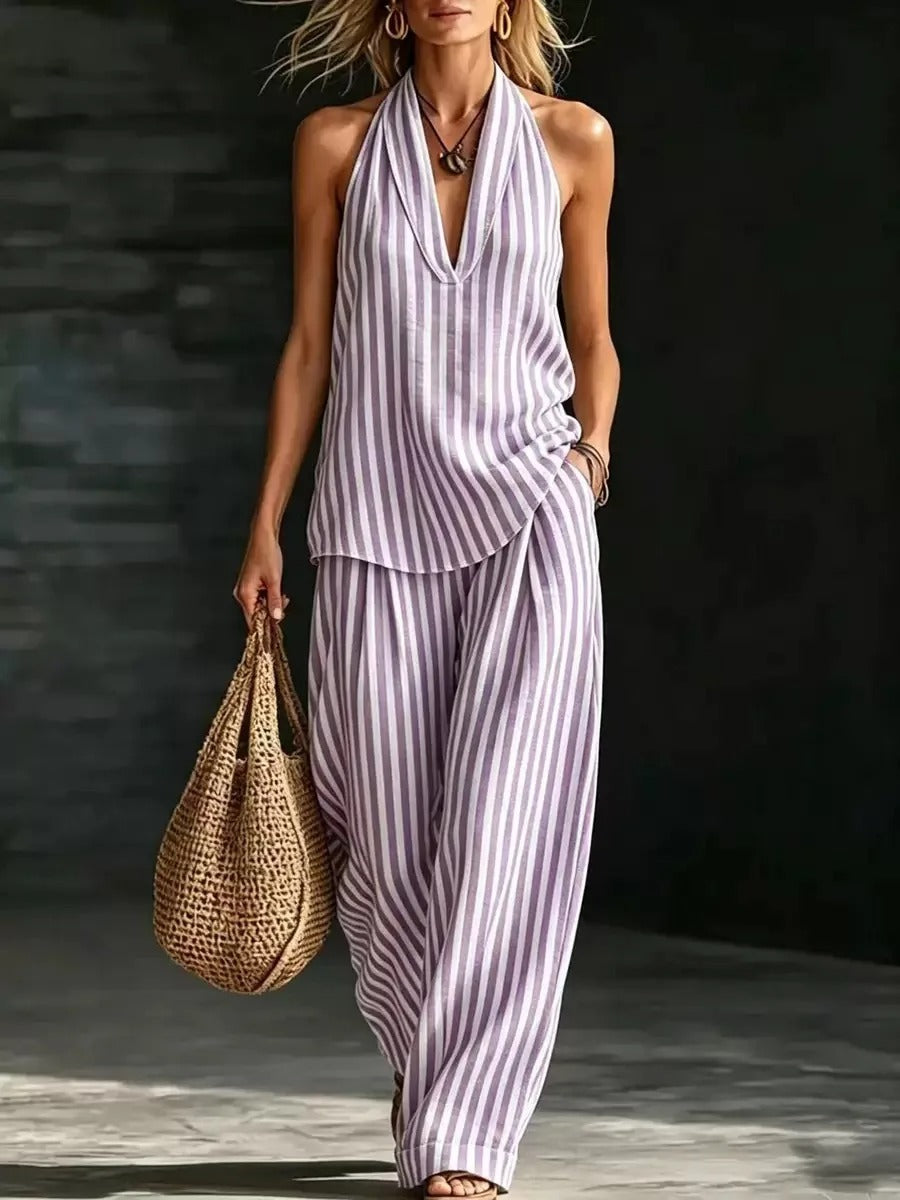 Sofía Set with Halter Top and Wide Striped Trousers