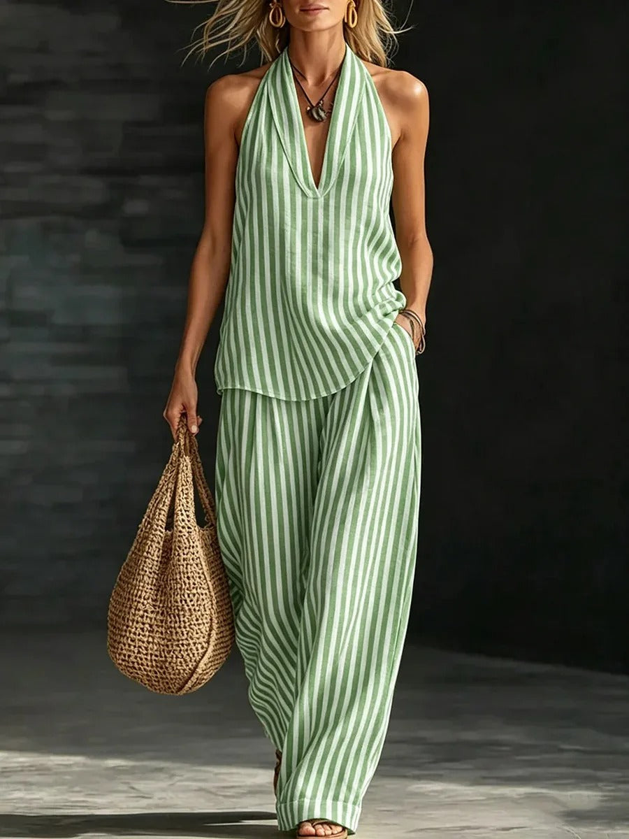 Sofía Set with Halter Top and Wide Striped Trousers