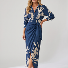 Women's Dress | Leaf Print Maxi Wrap V-Neck