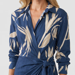 Women's Dress | Leaf Print Maxi Wrap V-Neck