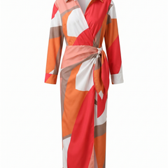 Women's Dress | Leaf Print Maxi Wrap V-Neck