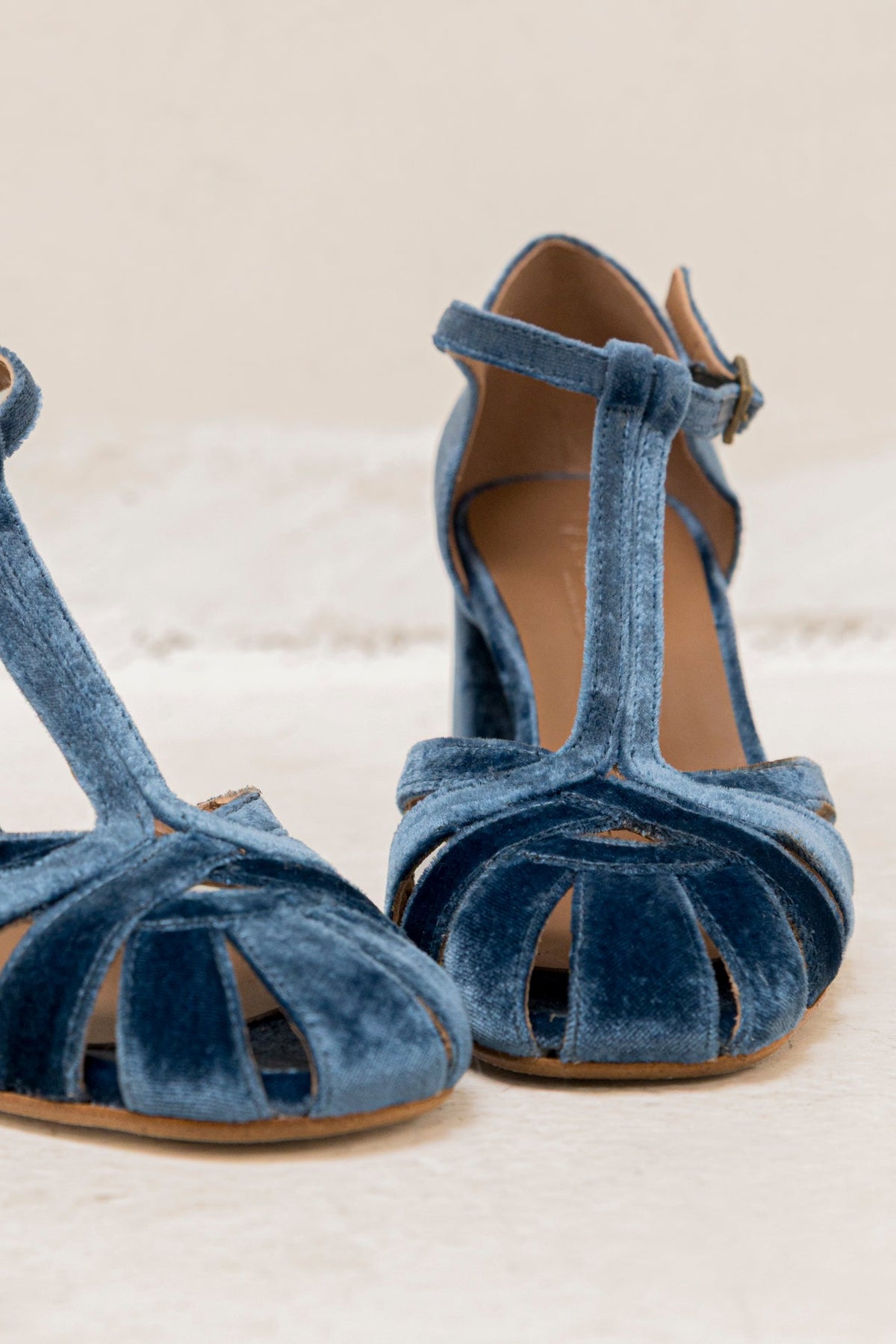 Hannah | Indigo T-Bar Block Sandals
