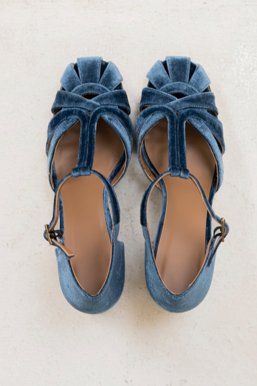 Hannah | Indigo T-Bar Block Sandals